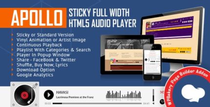 Apollo – Sticky Full Width HTML5 Audio Player para WPBakery Page Builder (anteriormente Visual Composer)
