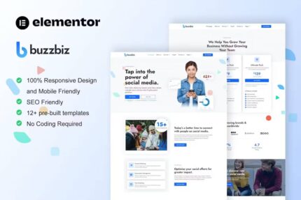 BuzzBiz – kit de modelo Elementor Pro para agência de marketing de mídia social