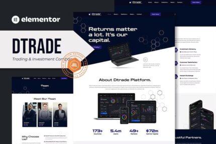 Dtrade – Kit de modelo Elementor de empresa de investimento e negociação