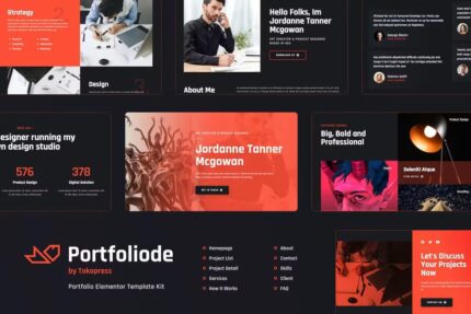 Portfoliode | CV pessoal/currículo e Portfólio Elementor Template Kit