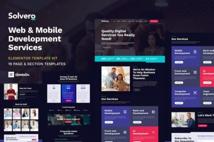 Solvero – Template Kit Elementor para serviços de desenvolvimento web e móveis