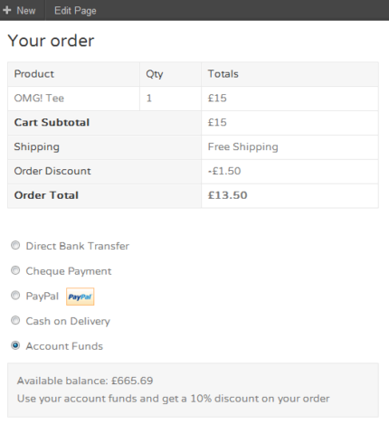 Woocommerce – Fundos da conta